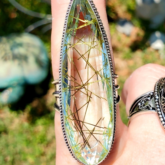 New Oversized Golden Rutile 925 Silver Ring. - Picture 4 of 16